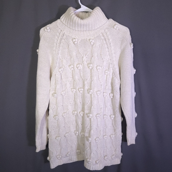 Boundary Waters Vtg Cowl Neck Cable Knit Bobble Sweater Ivory Size S 80s 90s - Picture 1 of 8